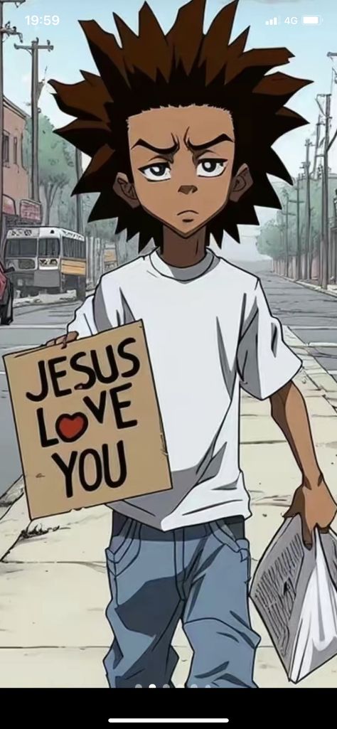 Christian Anime Wallpaper, The Boondocks Wallpapers, Christian Anime, Boondocks Art, The Boondocks Cartoon, Boondocks Drawings, Biblical Artwork, Jesus Saves Bro, Dope Cartoons