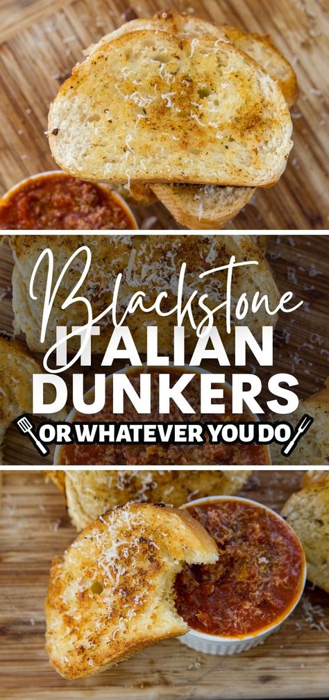 Blackstone Garlic Bread, Italian Dunkers Recipe School, Black Stone Pizza Oven Recipes, Italian Dunkers, Griddle Cooking Recipes, Camping Foods, Blackstone Recipes, Blackstone Grill, Griddle Recipes