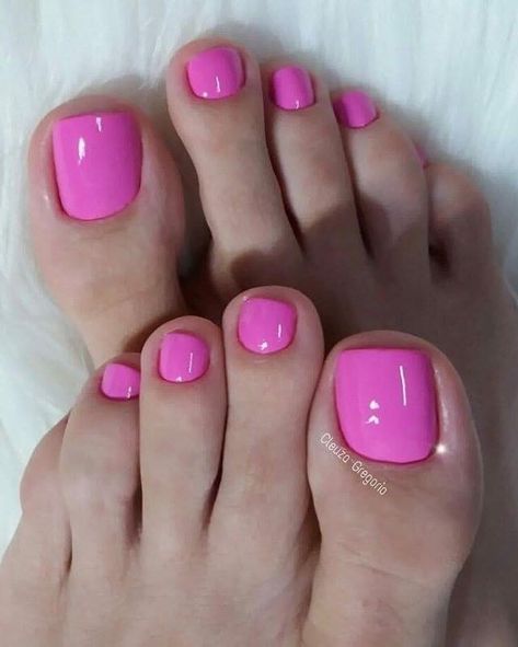 Summer Pink Pedicure, Hot Pink Toes, Pink Pedicure, Pink Toe Nails, Feet Nail Design, Pedicure Colors, Gel Toe Nails, Acrylic Toes, Acrylic Toe Nails