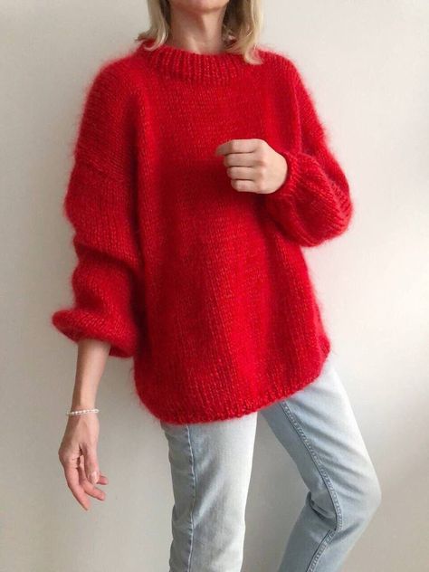 Red Mohair Sweater, Oversized Winter Sweater, Cable Knit Oversized Sweater, Mohair Knit Sweater, Red Sweater Outfit, Winter Sweaters Oversized, Knit Sweater Oversized, Mohair Sweater Knit, Knit Sweater Outfit