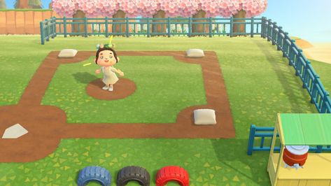 I’m working on a baseball field. The bases are cushions! :D Nintendo Switch Animal Crossing, Zelda Game, Splatoon Games, Acnh Cottagecore, Animal Crossing Guide, Animal Crossing Qr Codes Clothes, Acnh Ideas, New Animal Crossing, Animal Crossing Game