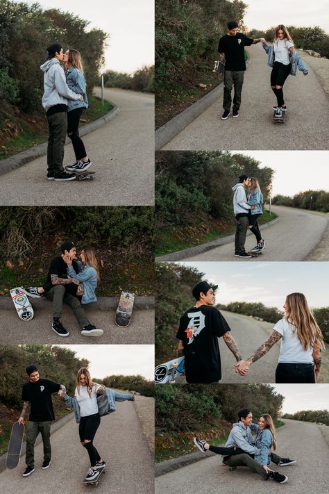 Two People Skateboarding Together, Couples Skateboard Photoshoot, Skatepark Engagement Photos, Skateboard Maternity Photos, Vans Engagement Pictures, Skater Couples Photoshoot, Skateboard Engagement Photos, Skate Couple Aesthetic, Skate Couple