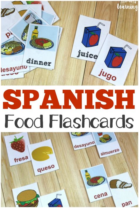 Pick up these printable Spanish food flashcards to help kids learn common food words in espanol! #spanish #learning #education #homeschooling #homeschool #preschool Bilingual Preschool Free Printable, Learning Spanish Kindergarten, Spanish Preschool, Food Flashcards, Spanish Flashcards, Spanish Printables, Traditional Spanish Recipes, Spanish Learning Activities, Preschool Spanish