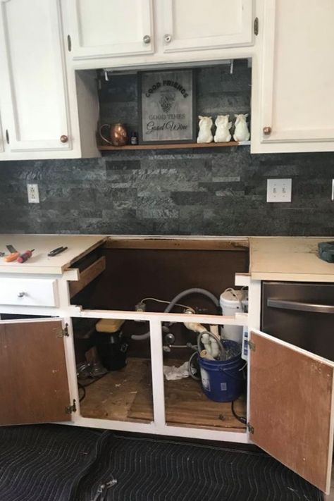 install farmhouse sink kitchen cabinet alterations Farmhouse Drop In Sink, Blue And Copper Kitchen, Drop In Farmhouse Sink, Antique Stone Sink, Copper Farmhouse Sink, Farmhouse Sink Installation, Stainless Steel Farmhouse Sink, Sink Replacement, Kitchen Sink Cabinet