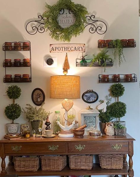 Apothecary Room Aesthetic, Apothecary Room, Apothecary Wall, Kitchen Decor Ideas, Farmhouse Chic, Room Aesthetic, Apothecary, Basement, Kitchen Decor