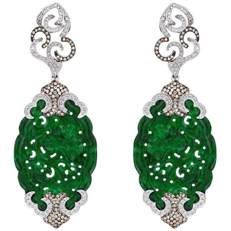 Jadeite Dentelle Earrings by Alexandra Itouna ($21,315) ❤ liked on Polyvore featuring jewelry, earrings, white gold earrings, earrings jewellery, antique white gold earrings, antique earrings and carved jewelry Carved Stone Jewelry, Jadeite Jewelry, Amazing Earrings, Jewelry Emerald, Handmade Gemstone Jewelry, Project Board, Earrings Antique, Jade Earrings, Sterling Silver Drop Earrings