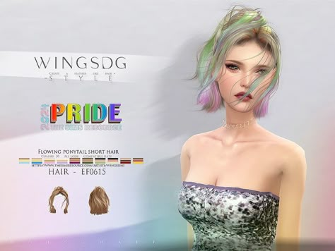 The Sims Resource - WINGS-EF0615-Flowing ponytail short hair Ponytails Short Hair, Ponytail Short Hair, The Sims 4 Female Hair, Sims 4 Female Hair, Half Ponytail, All Hairstyles, Female Hair, Sims 1, Short Hair Color