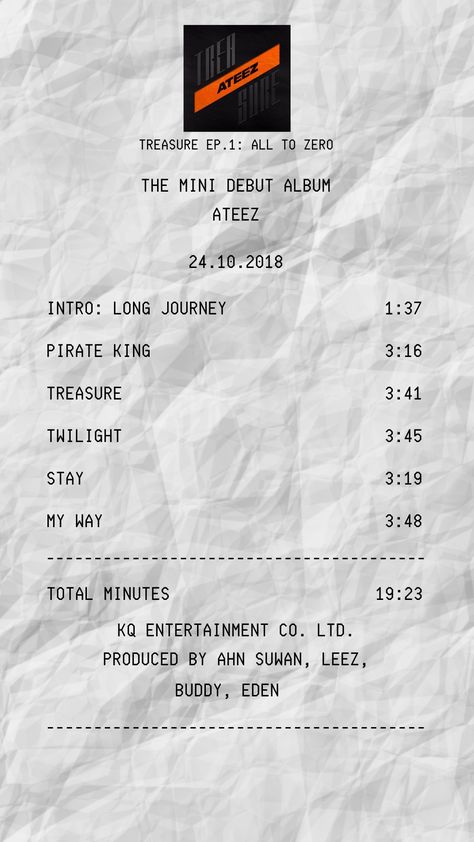 Album Reciepts Kpop, Ateez Wallpaper Minimalist, Ateez Receipt, Kpop Receipt, Ateez Poster, Album Receipts, Ateez Core, Ateez Treasure, Film Posters Minimalist