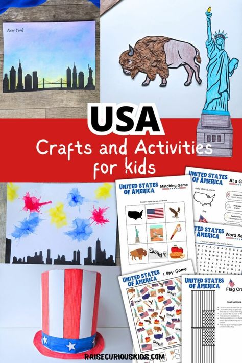 USA Crafts and Activities for Kids (Perfect for Fourth of July!) - Raise Curious Kids Usa Crafts, American Flag Crafts, Tissue Paper Craft, Cultural Crafts, Japan Crafts, Rose Crafts, Curious Kids, American Symbols, Crafts And Activities For Kids