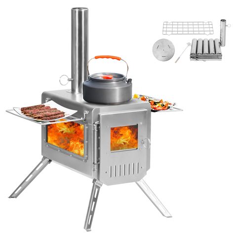 Outdoor Portable Stainless Steel Wood Burning Stove, 22  Heating Burner Stove for Tent, Camping, Ice-Fishing, Cookout, Hiking, Travel, Includes Pipe Tent Stove Small Wood Burning Stove, Best Camping Stove, Camping Wood Stove, Tent Heater, Hot Tent, Portable Stove, Tent Stove, Outdoor Stove, Portable Tent