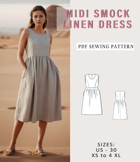 YSpatterns - Etsy Canada Jumper Dress Sewing Pattern, Sun Dress Sewing Pattern, High Waisted Dress Pattern, Easy Sew Dresses For Women, Beginner Dress Sewing Pattern, Linen Dress Pattern Sewing, Linen Dress Pattern Free, Gathered Dress Pattern, Simple Dress Patterns