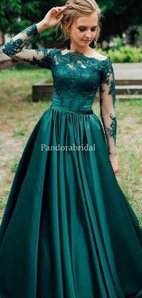 Dark Green Prom Dresses, Lace Prom Dresses, Green Evening Dress, Prom Dresses 2020, Long Sleeve Prom, Lace Prom Dress, Prom Dresses For Teens, Green Prom Dress, Satin Prom Dress