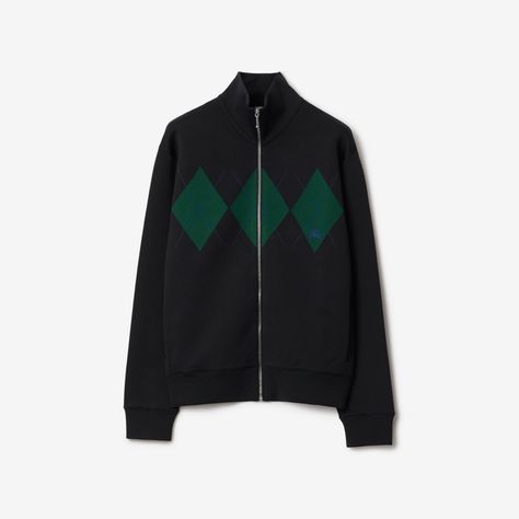 Argyle Track Jacket in Black - Men | Burberry® Official Designer Knitwear, Knitwear Design, Funnel Neck, Track Jacket, Track Jackets, Black Men, Black Fashion, Burberry, Knitwear