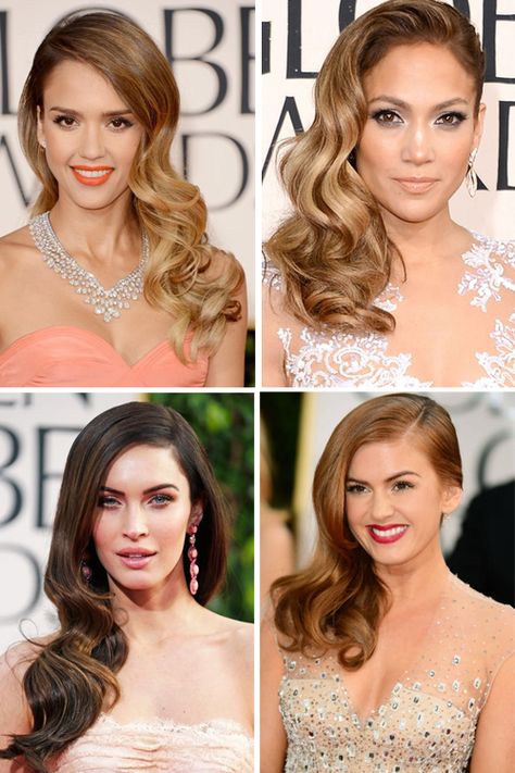 Darling hairstyle ~ Making Waves at The Golden Globes +++Visit http://www.makeupbymisscee.com/ For tips and how to's on #hair #beauty and #makeup Hollywood Curls, Brunette Ombre, Wedding Hairstyles And Makeup, Long Hair Waves, Bridal Party Hair, Guest Hair, Curls Hair, Hollywood Hair, Side Hairstyles