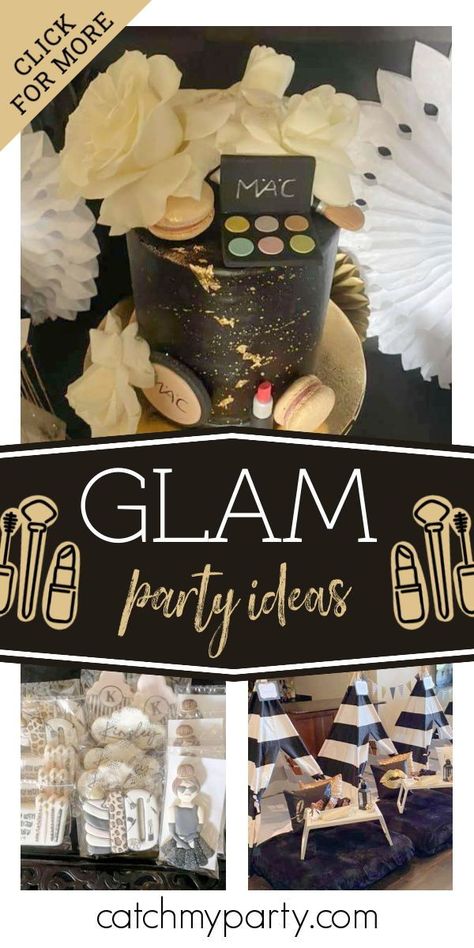 Hair And Makeup Birthday Party, Makeup Birthday Party Ideas, Sleepover Party Foods, Glam Birthday Party Ideas, Sleepover Cake, Makeup Birthday Party, Glamping Birthday Party, Kids Spa Party, Glamping Birthday