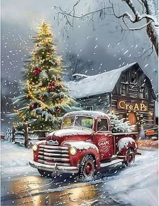 FEGAGA Christmas Diamond Painting Kits Christmas Truck Diamond Art Kits for Adults Snowy Tree DIY Paint with Diamond Dots Winter Full Drill Gem Art Wall Home Decor 11.8X15.7inch Snow Street, Truck Photo, Photography Snow, Snow Overlay, Red Truck Christmas, Christmas Red Truck, Vintage Red Truck, Christmas Diamonds, Snowy Trees