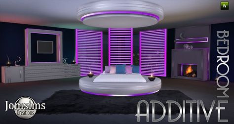 Jom Sims Creations: Additive bedroom • Sims 4 Downloads Sci Fi Furniture, Bedroom Sims 4, Sims 4 Room, Futuristic Bedroom, Sims Packs, Sims 4 Bedroom, Led Bleu, Sims 4 Clutter, Sims 4 Cc Shoes