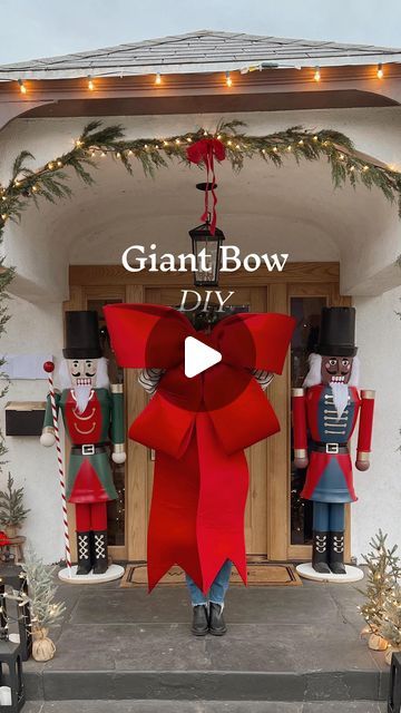 Diy Giant Xmas Decorations, Christmas Door Outside, Oversized Ornaments Outdoor, Christmas Decor Ideas For Business, Diy Large Bow For Christmas Tree, Extra Large Christmas Decorations, Christmas Big Decorations, Diy Door Christmas Decor, Giant Ornaments Diy