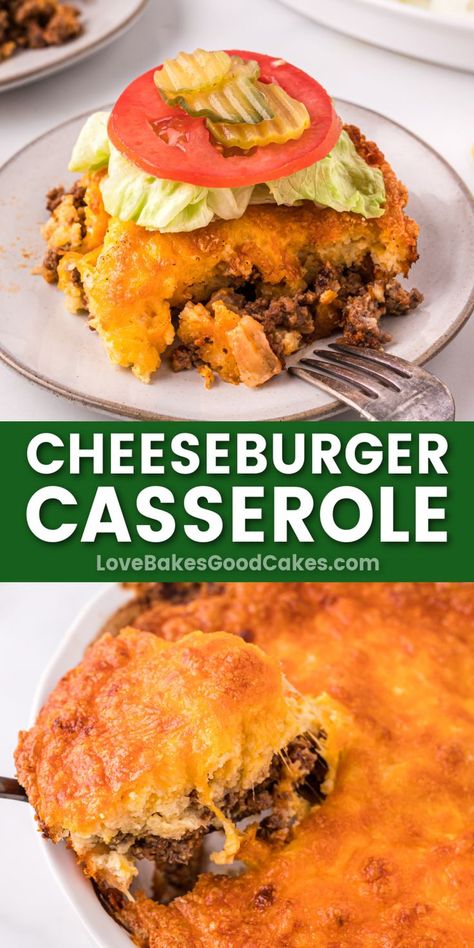 cheeseburger casserole pin collage Cheeseburger Casserole Gluten Free, Quick Casserole Recipes, Comforting Casseroles, Cheeseburger Casserole Recipe, Easy Casseroles, Work Recipes, Cheeseburger Pie, Meat Casserole, Beef Ground