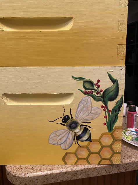 Painted Bee Hives Boxes Art, Painted Beehives Ideas, Beehives Painted, Painted Bee Hives Ideas, Painted Bee Boxes, Bee Box Painting Ideas, Beehive Painted, Bee Hive Painting Ideas, Beehive Painting Ideas