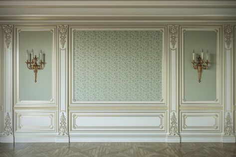 Beige wall panels in classical style wit... | Premium Photo #Freepik #photo #pattern #gold #texture #wood Wooden Panel Wall, Wall Design Home, Classic House Interior Design, White Wall Paneling, Baroque Interior, Decorating Ideas For Living Room, Wall Panel Design, Plafond Design, French Walls