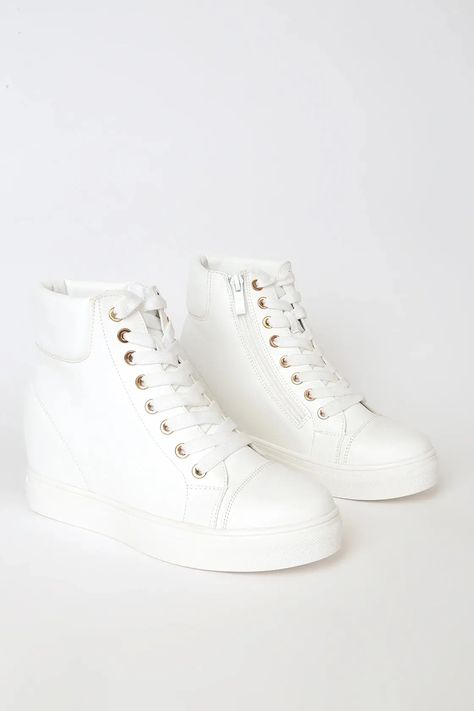 Casual Winter Outfits For Women, White Wedge Sneakers, Bride Sneakers, Winter Outfits For Women, High Top Wedge Sneakers, Bridal Sneakers, Cool Sneakers, Hidden Wedge Sneakers, White Espadrilles