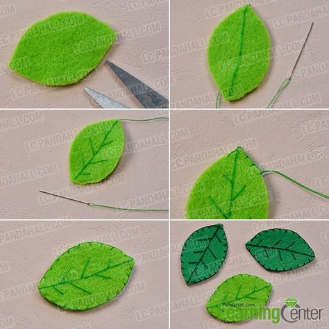 make three green leafs Felt Flowers Patterns, Felt Templates, Felt Rose, Diy Ribbon Flowers, Wool Felt Projects, Felt Necklace, Felt Roses, Felt Wreath, Felt Tree