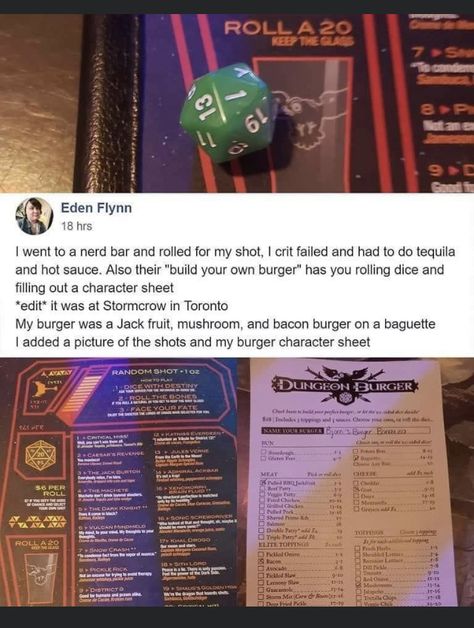 Dnd Inspired Recipes, Nerds Cocktail, Dnd Recipe Ideas, Dnd Recipes, Burger Character, Build Your Own Burger, D D Funny, Dnd Memes, Rolling Dice