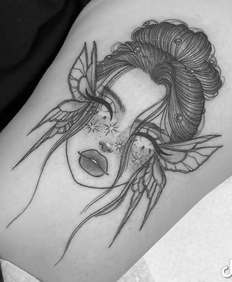 Butterfly And Woman Tattoo, Fairy Face Tattoo, Bratz Tattoo, Goddess Tattoo Design, Pencil Sketch Images, Cool Pencil Drawings, Meaningful Drawings, Art Tools Drawing, Book Art Diy