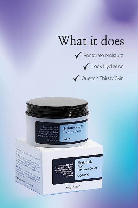 Hydrate & Glow with COSRX Hyaluronic Acid Cream! 💧✨ Experience intense moisturization with hyaluronic acid. Plump, smooth, and non-greasy formula for all skin types. Embrace the ultimate hydration today! #Skincare #HyaluronicAcid #GlowingSkin #COSRXEssence Cosrx Hyaluronic Acid Intensive Cream, Cosrx Hyaluronic Acid, Cosrx Hyaluronic, Skin Quotes, Hyaluronic Acid Cream, Beauty Skin Quotes, Hyaluronic Acid Moisturizer, Moisturizer For Sensitive Skin, Glowing Skincare