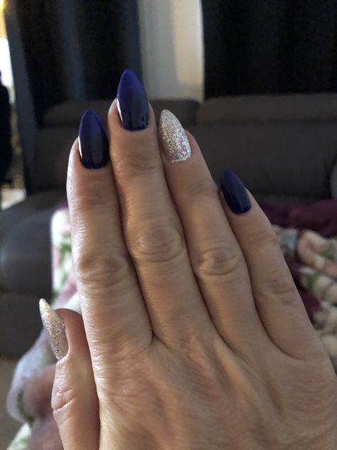 Nails For Blue Sparkly Dress, Nails That Look Good With Navy Blue Dress, Midnight Blue Sparkle Nails, Taylor Swift Midnights Nail Ideas, Nails For Blue Hoco Dress, Dark Blue Shimmer Nails, Eras Tour Nail Ideas Midnights, Midnight Era Nails, Midnights Nails Design Taylor Swift