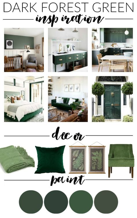 Dark hunter green paint, decor and inspiration for creating a beautiful high contrast home. #darkgreen #decorinspiration Hunter Green Paint, Hunter Green Bedrooms, Paint Decor, Dark Hunter Green, Grey Sofa, Dark Hunter, Green Inspiration, Green Furniture, Green Home Decor