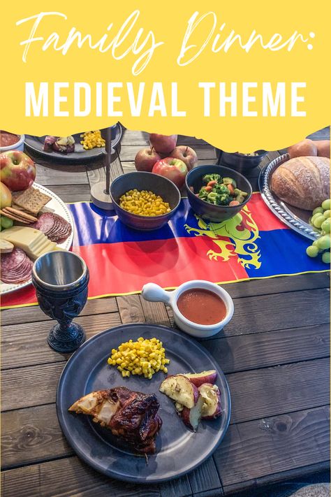 Make family dinner fun! Prepare to journey back in time and feast like royalty at a medieval dinner. Viking Feast Table Settings, Medieval Feast Food, Midevil Food Ideas, Medieval Food Ideas, Medieval Party Food, Medieval Dinner Party, Medieval Food Recipes, Medieval Foods, Medieval Dinner