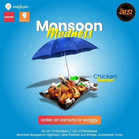 Monsoon Madness, Chicken Tandoori #pinterestrecipe #foodphotography #foodblogger #foodanddrink #foodie #baking #mealplanning #foodrecipes #foodcravings #eatinghealthy Monsoon Offer Creative Ads, Monsoon Food Creative Ads, Monsoon Food, Grafics Design, Rainy Day Recipes, Chicken Tandoori, Food Graphics, Food Web Design, Dj Event