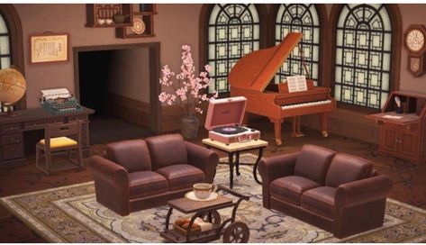 Living Room With Piano, Animal Crossing Guide, Qr Codes Animal Crossing, Piano Room, Acnh Inspo, Animal Crossing Pocket Camp, New Animal Crossing, Island Ideas, Animal Crossing Game