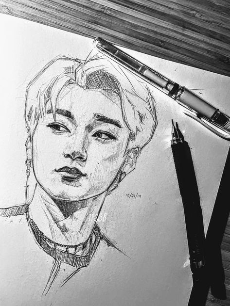 Ateez Fanart, Pop Illustration, Kpop Art, Art Sketches Doodles, Drawing Examples, San Ateez, Ateez San, Sketchbook Art Journal, Kpop Drawings