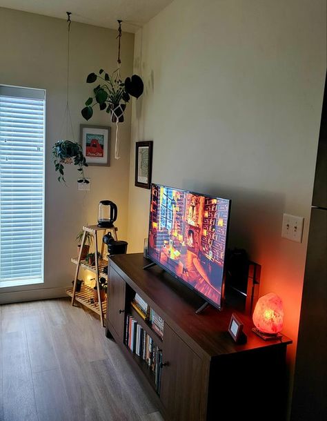 By putting your book library under your smart TV in the living room, you can enjoy the convenience of having both entertainment and reading materials in one central location, save space in your living room, enhance the decor, keep the living room organized, and utilize the space for multiple purposes. Cozy Tv Stand, Books Under Tv, Tv Setup Living Room, Tv Stand And Panel, Tv Set Up, Tv Setup, Apartment Stuff, Reading Materials, Book Library