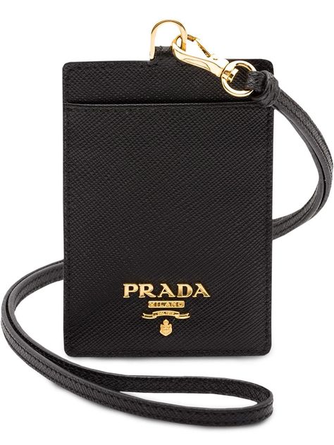 PRADA PRADA BADGE HOLDER - BLACK. #prada Sewing Keychain, Milanese Fashion, Prada Card Holder, Luxury Card Holder, Star Bags, Card Holder Lanyard, Prada Style, Lanyard Id Holder, Dior Shirt