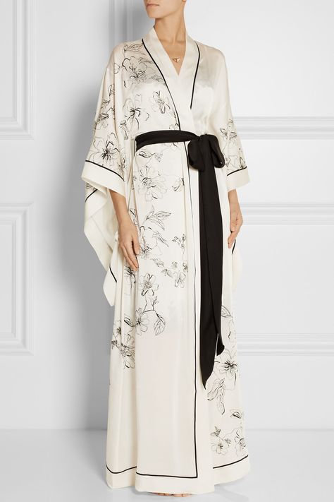 Carine Gilson | Aurelia printed silk-satin robe | NET-A-PORTER.COM Carine Gilson Robe, Sleep Kimono, Silk Night Robe, Sleeping Robe, Silk Robe Kimono, Silk Loungewear, Carine Gilson, Robe Silk, Printed Silk Dress