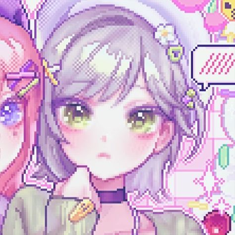 @CHUU0105 on twt Pixel Art Matching Pfp, Two Girls Matching Pfp, Pastel Matching Pfp, Couple Pfp Cute, Matching Pfp Anime Friends, Matching Girl Pfp, Matching Pfp For 3 Friends, Cute Matching Pfp Friends, Best Friends Matching Pfp