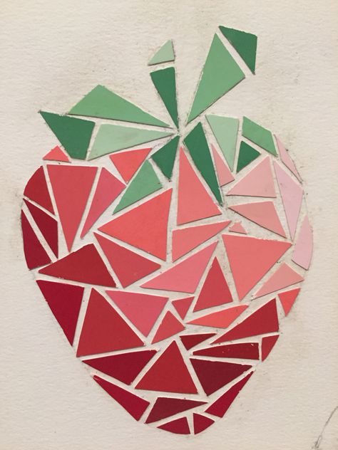 Strawberry Mosaic, Geometric Strawberry, Paint Chip Art, Mosaic Art Diy, Paper Mosaic, Paint Sample, Geometric Shapes Art, Mosaic Art Projects, Collage Art Projects