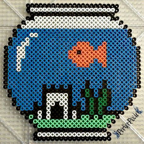 Goldfish bowl perler beads by PerlerPixie Goldfish Perler Beads, Fish Perler Bead Patterns, Hamma Beads Ideas, Goldfish Bowl, Easy Perler Bead Patterns, Melty Bead Patterns, Pearl Beads Pattern, Easy Perler Beads Ideas, 3d Perler Bead