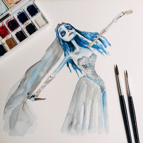 The Corpse-Bride, a movie by Tim Burton #draw #drawing #watercolor #tim #burton… Corpse Bride Watercolor Painting, Tim Burton Watercolor, Corpse Bride Watercolor, Corpse Bride Painting, Corpse Bride Tattoo, Corpse Bride Art, Tim Burton Corpse Bride, Tim Burton Characters, Tim Burton Style