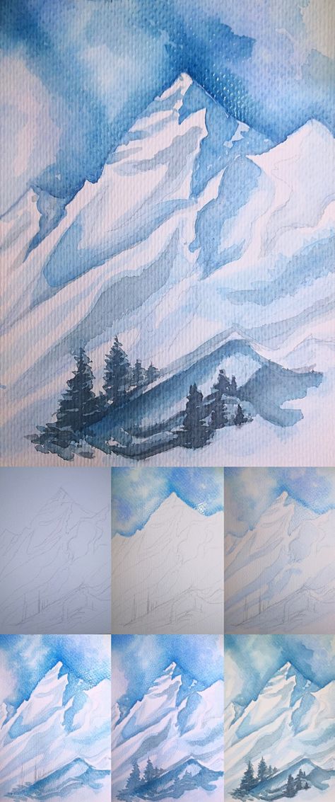 2 How to draw snow mountains Snow Mountain Drawing, How To Draw Snow, Drawing Snow, Mountains Drawing, Mountains Watercolor, Snow Painting, Word Drawings, Drawing Stars, Snow Mountains