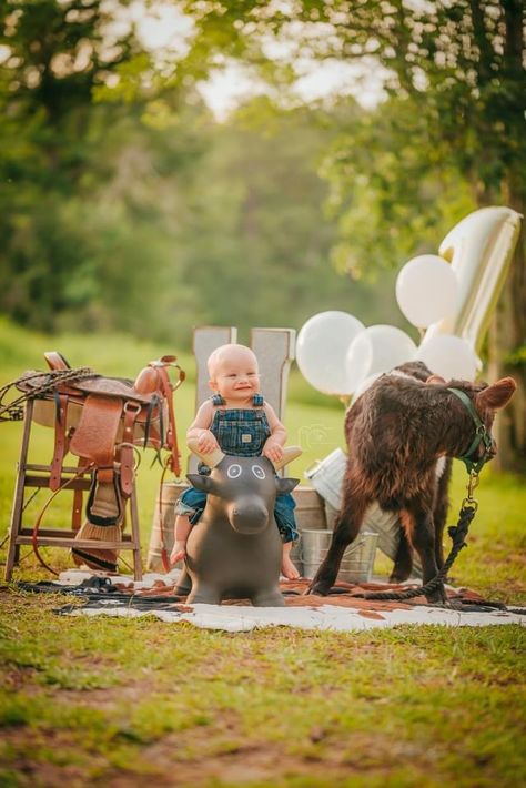 Cowboy 1 Year Pictures, 1st Rodeo Pictures, One Year Farm Photoshoot, Cattle Birthday Party, Country One Year Old Photo Shoot, First Rodeo Pictures, Western 1 Year Pictures, Rodeo First Birthday Pictures, One Year Old Cowboy Photoshoot