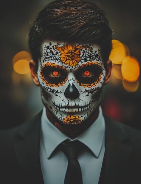 Day Of The Dead Makeup For Men, Make Up Catrin, Nem Halloween Makeup, Sugar Skull Face Paint, Day Of The Dead Makeup, Skull Face Paint, Sugar Skull Face, Bricolage Halloween, Dead Makeup