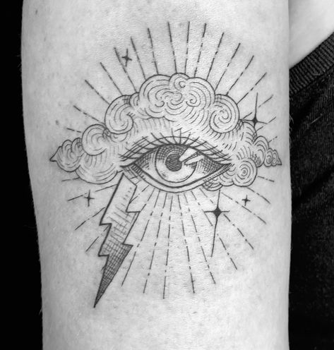 Eye With Lightning Tattoo, Storm Tattoo Thunderstorms, Clouds And Lightning Tattoo, Cloud Lightning Tattoo, Lightning Tattoo Ideas, 1975 Tattoos, Lightning Tattoos, Tattoo Lightning, Crying Lightning