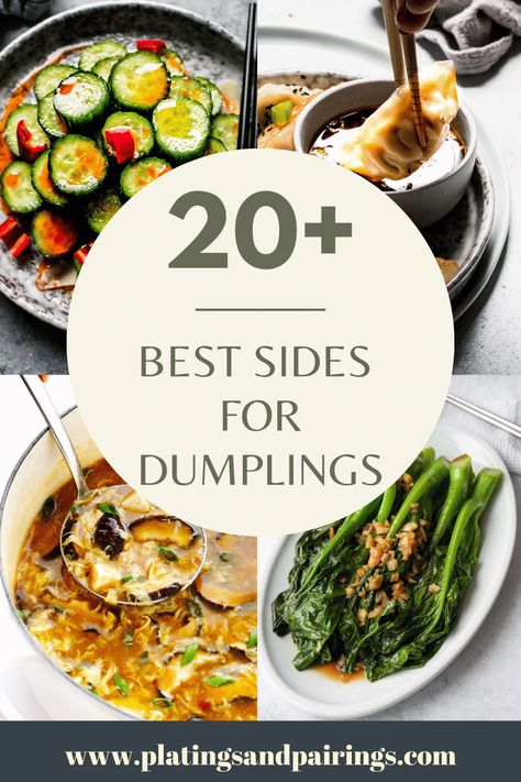 Wondering what to serve with dumplings and potstickers? Look no further! Here's a list of the 20+ BEST sides for dumplings! Gyoza Dinner Ideas, Sides For Potstickers, Dumplings Dinner Ideas, Meal With Dumplings, Potstickers And Sides, Dumplings Meal Ideas, Dumpling Lunch Ideas, Pot Stickers Meal Ideas, What To Eat With Gyoza