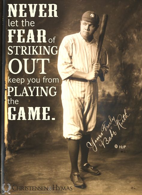 Though Babe Ruth hit 714 home runs, he also struck out 1,330 times in his baseball career. Don't let failure and fear keep you from swinging big! Babe Ruth Quotes, Patience Quotes, Bear Quote, Baseball Quotes, Sandlot, No Bad Days, Babe Ruth, Canvas Quotes, Art Prints Quotes