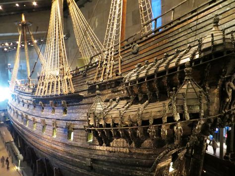 Vasa Museum in Stockholm, Sweden, displays Vasa ship which capsized and sank in Stockholm in 1628. After 333 on the sea bed it was salvaged. Vasa Ship, Old Ship, Viking Ship, Royal Look, Wooden Ship, Maritime Museum, Cabin In The Woods, Stockholm Sweden, Tall Ships